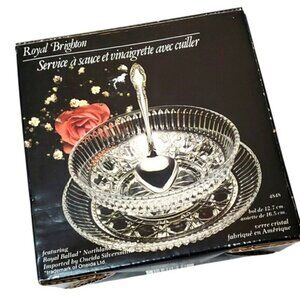 Vintage Indiana Royal Brighton Crystal Sauce Dressing Serving Set With Spoon
